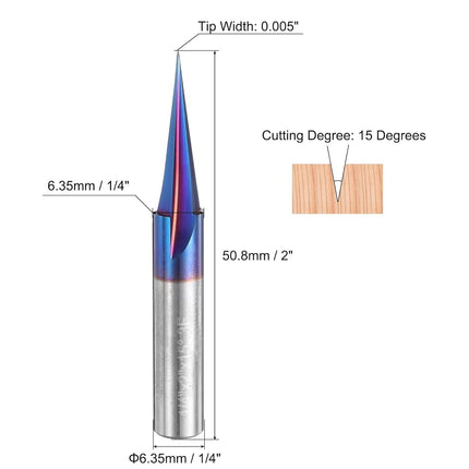 uxcell 15 Degree V Groove Engraving Router Bits for CNC Tip and 3 Flutes 1/4 Inch Shank Carving Bit Nano Coated Carbide End Mill for Carving Engraving