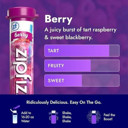 Zipfizz Mezcla Energética Saludable, Bayas, 20 Tubos, 11 g Cada Uno