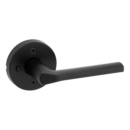 Kwikset Lisbon Interior Privacy Door Handle with Lock, Round Lever for Bathroom and Bedroom, Matte Black Reversible Keyless Push Button Lock Door Lever, with Microban Protection