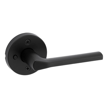 Kwikset Lisbon Interior Privacy Door Handle with Lock, Round Lever for Bathroom and Bedroom, Matte Black Reversible Keyless Push Button Lock Door Lever, with Microban Protection