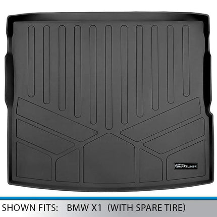 SMARTLINER Alfombrilla Protectora de Maletero a Medida para Todo Clima Negro para BMW X1 2016-2021 Se Adapta Sin Rueda de Repuesto