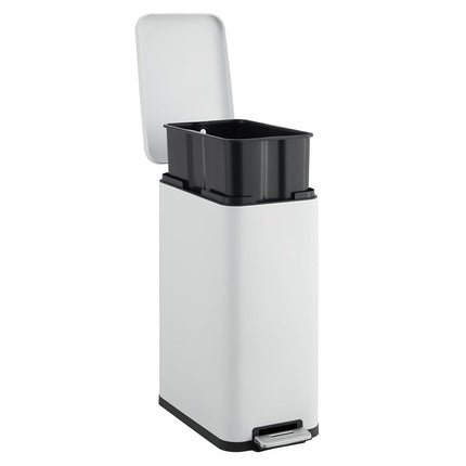 MilleLoom 13.2 Gallon / 50L Kitchen Trash Can, Slim Stainless Steel Garbage Can with Removable Inner Bucket, Fingerprint-Proof Step Rubbish Bin with Soft-Close Lid for Narrow Space, Black