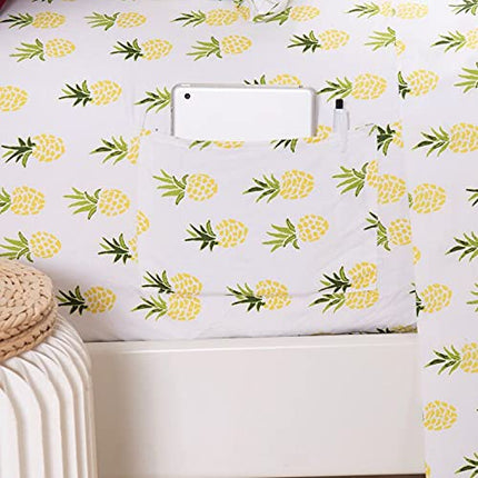 Elegant Comfort Ultra-Soft Double Brushed 6-Piece Microfiber Sheet Set Beautiful Tropical Patterns, and Vibrant Solid Colors, Luxury, All-Season Bed Sheet Set - Pineapple, Queen