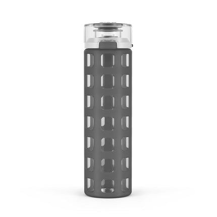 Bouteille d'eau en verre Ello Syndicate avec couvercle rabattable à une touche, grise, 590 ml