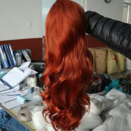 Auburn Synthetic lace front wig for women body wave wig with heat resistant fiber darg queen African American black and white women long wavy half hand tied hair replacement wig