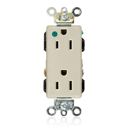 Leviton 16262-HGG 15 Amp, 125 Volt, Decora Plus Duplex Receptacle, Hospital Grade, Self Grounding, Straight Blade, Gray