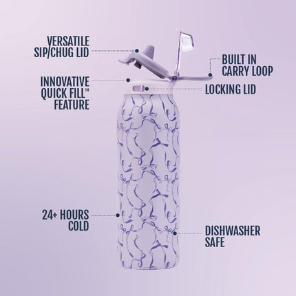 Ello Pop & Fill 32oz Stainless Steel Water Bottle with QuickFill Technology, Double Walled and Vacuum Insulated Metal, Leak Proof Locking Lid, Straw and Chug, Reusable, BPA Free, Take a Bow