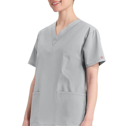 Dickies Men's Signature V-Neck Scrubs Shirt Medical, Grey, S