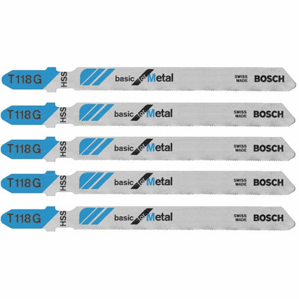 Bosch T118G 5-Piece 3-5/8 In. 36 TPI Basic for Metal T-Shank Jig Saw Blades, Silver