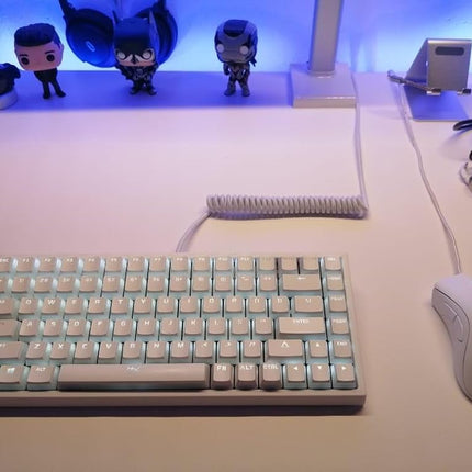 Cable USB C para teclado mecánico en espiral y doble funda de ASCENY (Blanco)