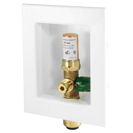 Boîte de raccordement pour machine à glaçons EFIELD à raccord instantané prémontée, raccord instantané de 1/2 pouce avec robinet à boisseau sphérique quart de tour installé et amortisseur de coups de bélier en cuivre (IM010)