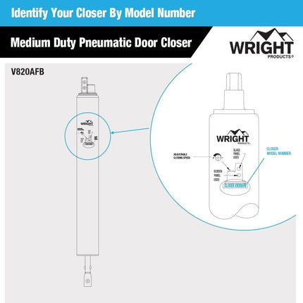 Wright Products Pneumatic Storm Door Closer – Adjustable, Smooth-Closing with Hold-Open Washer (Transitional, Bronze)