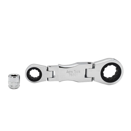 Astro Tools 78301 Stubby Ratcheting Flex Head Double Box End Wrench for Nano Sockets