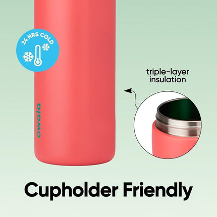 Bouteille d'eau isolée Owala FreeSip en acier inoxydable avec paille pour le sport, les voyages et l'école, sans BPA, 710 ml, Strawberry Field