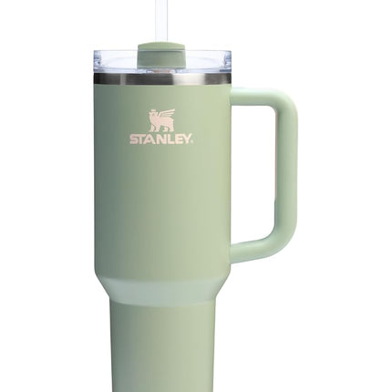 Vaso Stanley Quencher H2.0 con asa y pajita de 40 oz | Tapa Flowstate de 3 posiciones | Compatible con portavasos para viajes | Vaso térmico de acero inoxidable | Sin BPA | Liquen