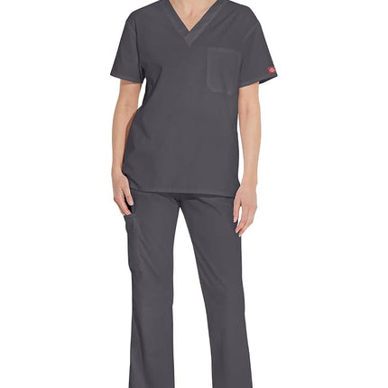 Dickies Men's Signature V-Neck Scrubs Shirt, Pewter, 3XL