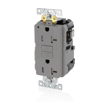Leviton MGFT2-GY Dispositivo de Cableado Modular Lev-Lok, Receptáculo GFCI Dúplex de Prueba Automática, de Grado Industrial, Extra Resistente, de 20A-125V, con Resistencia a Manipulaciones, Gris