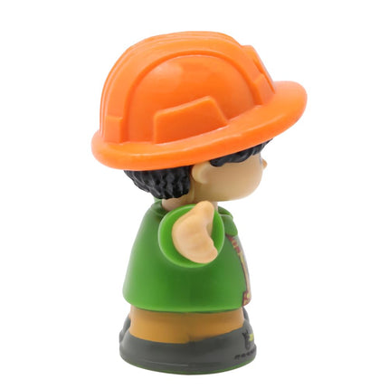 Fisher-Price Pieza de repuesto para juego de construcción Bulldozer Little People coleccionable GWD14 - Figura de reemplazo Koby trabajador de la construcción operador de bulldozer con casco naranja