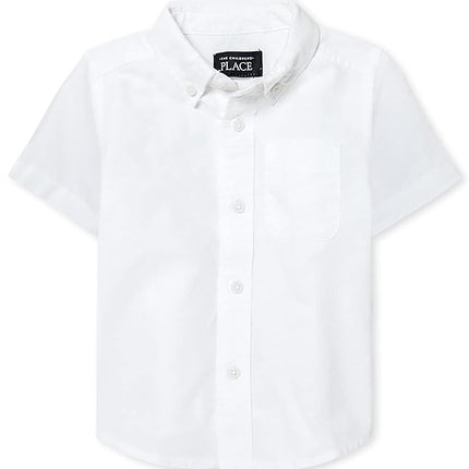 The Children's Place Boys' 3502 Short Sleeve Button Up Shirt School Uniform, White 4764, 18-24 Months