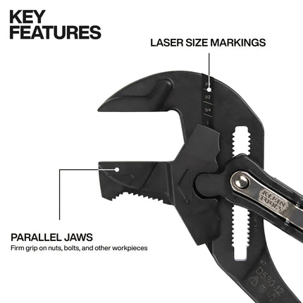 Klein Tools D53003KIT Plier Wrench Set, 3-Piece High-Leverage Pliers, Adjustable, Reversible Jaw, Smooth and Knurled Teeth, 7-Inch 10-Inch and 12-Inch