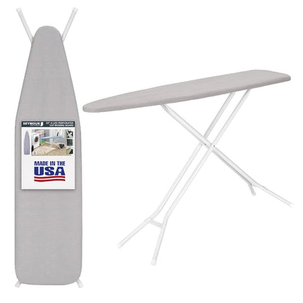 Tabla de planchar de tamaño completo fabricada en EE. UU. por Seymour Home Products (Gris claro) | Incluye funda y acolchado | Tabla de planchar con 4 patas de acero para soporte adicional | Cuenta con parte superior perforada para el flujo de vapor