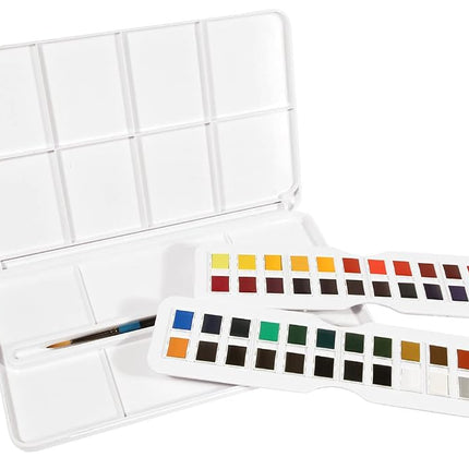 Daler Rowney Aquafine Watercolour 48 Half Pans Set + 1 Watercolour Brush