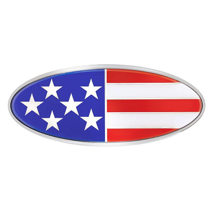 United Pacific 10945 Die-Cast Metal 7 ⅞” x 3 ¼” Chrome Oval Shape Emblem for Peterbilt, Mounting Stud w/Double-Sided Backing – ONE Emblem – USA Flag
