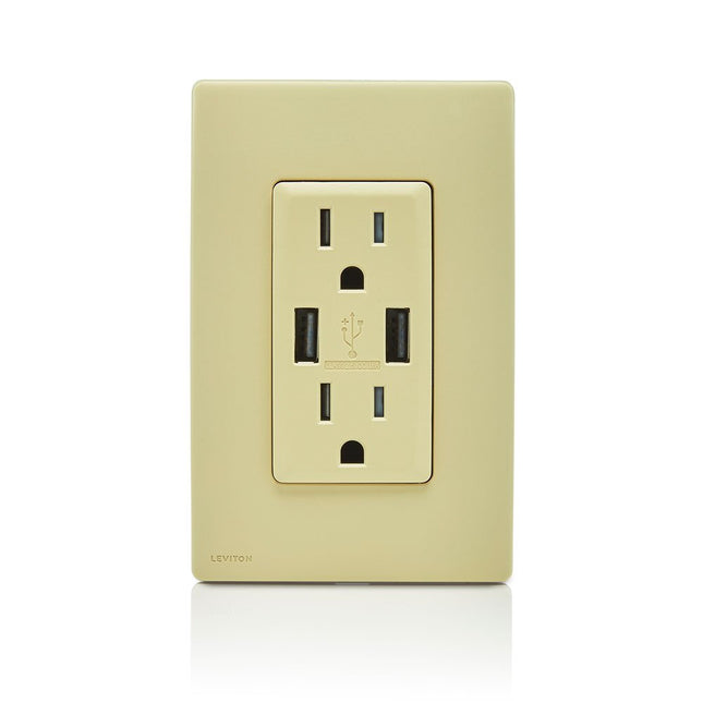 Leviton RUAA1-WG Renu cargador USB/tomacorriente dúplex a prueba de manipulaciones, 15A-125VAC, Trigo Susurrante 15 amperios
