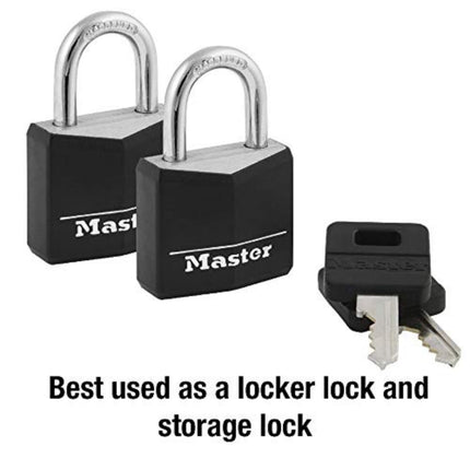 Master Lock 131T Covered Aluminum Padlocks, Black, 2 Pack, Keyed Alike