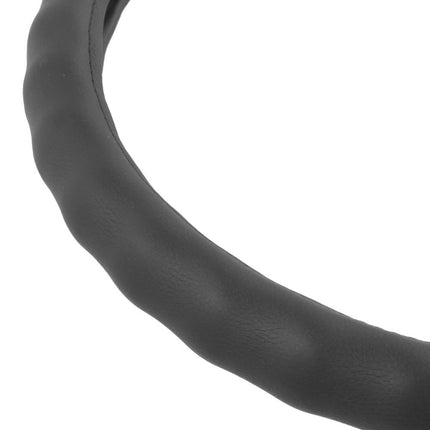 BDK SW-899-LK Black Leather Car Steering Wheel Cover Large Size 15.5 to 16 inch, Easy Installation