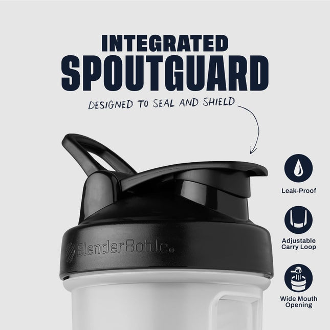 BlenderBottle Classic V2 Vaso mezclador perfecto para batidos de proteínas y preentrenamiento, 45 onzas, Transparente/Negro