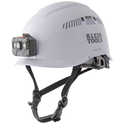 Klein Tools (KLEBE) Klein Tools 60150 Safety Helmet, White Vented Hard Hat with Rechargeable Headlamp,Tested to Tough Industrial Hard Hat Safety Standards
