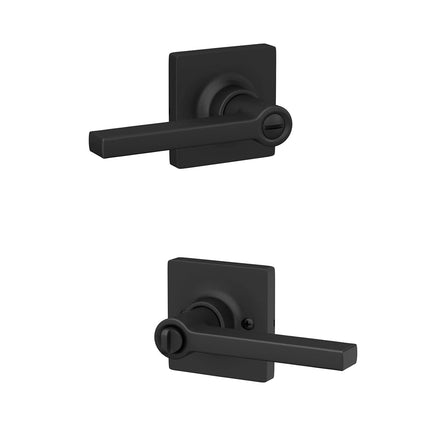 Lock Scout Straight Lever with Square Trim Bedroom and Bathroom Door Handle, Matte Black Finish