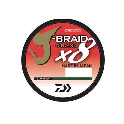 Daiwa, Línea Trenzada J-Braid x8 Grand, 150 Yardas, Prueba de 50 lb, .014" de Diámetro, Verde Oscuro (JBGD8U50-150DG)