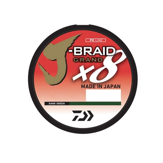 Daiwa, J-Braid x8 Grand Braided Line, 150 Yards, 50 lbs Tested, .014" Diameter, Dark Green (JBGD8U50-150DG)