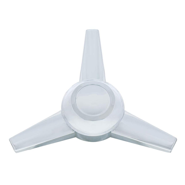 United Pacific 10309 Chrome Plastic 8 Inch Rear Axle Cover Hub Cap with 3 Extra Large Bar Straight Spinner