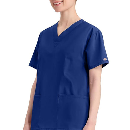 Dickies EDS Signature Scrubs for Women, V-Neck Womens Tops in Soft Brushed Poplin 86706, Galaxy Blue, 3XL Plus
