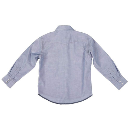 Wrangler Boy's Long Sleeve White Snap Shirt, Blue Chambray, Small