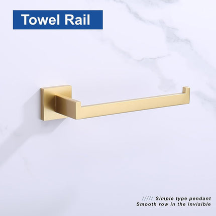 TASTOS Premium Stainless Steel Hand Towel Holder, Square Hand Towel Ring Heavy Duty Wall Mounted Modern Hand Towel Bar for Bathroom Kitchen, Brushed Gold