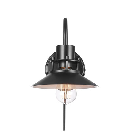 Globe Electric Wren 1-Light Plug-in or Hardwire Wall Sconce, Matte Black, 6ft Black Braided Fabric Designer Cord, in-Line On/Off Rocker Switch