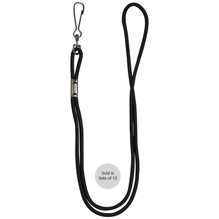 Champion Sports Nylon Lanyards with J-Hook Clip, Black - 12 Pack (Poly Bag)