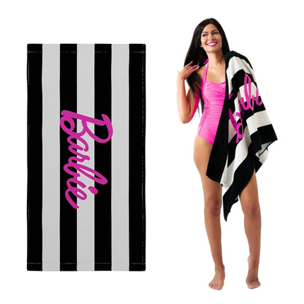 Franco Barbie Movie Black & White Striped Soft Cotton Bath/Pool/Beach Towel, 60 in x 30 in, (100% Officially Licensed Barbie Product) Collectibles