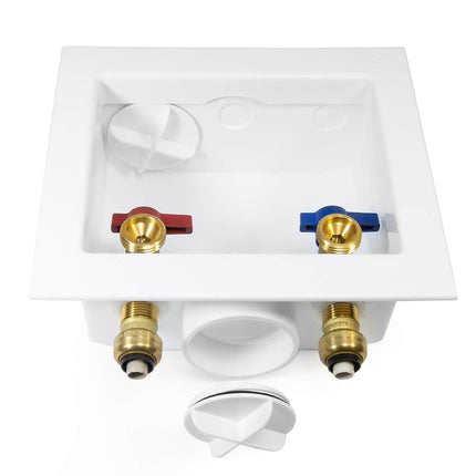 EFIELD Washing Machine Outlet Box with Center Drain,1/2-Inch Push-Fit Connection, 3/4-Inch MHT Outlet with 1/4-Turn Ball Valves Installed, White