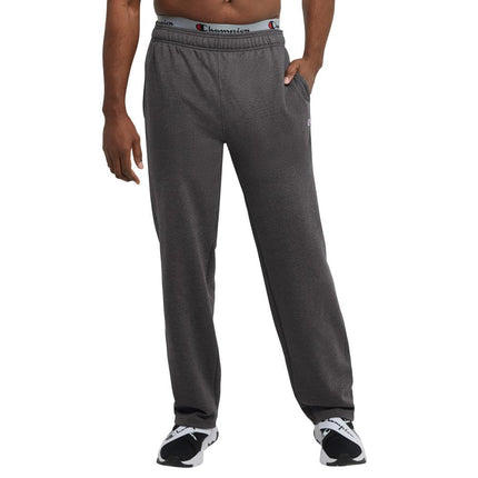 Champion Men's, Powerblend, Fleece Open-Bottom Sweatpants (Reg. Or Big & Tall) Pants, Granite Heather C Patch Logo, Medium