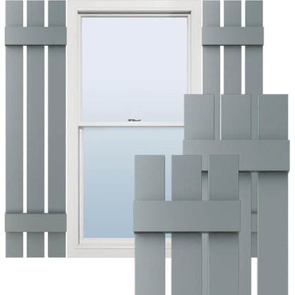 12"W x 51"H Lifetime Vinyl, Standard Three Board Spaced, Board-n-Batten Shutters, w/Installation Shutter-Lok's & Matching Screws (Per Pair), Storm Cloud