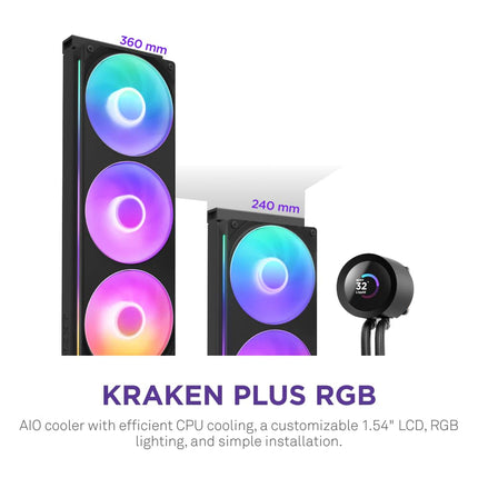 NZXT Kraken Plus 360 RGB - 360mm AIO CPU Cooler, LCD - Black