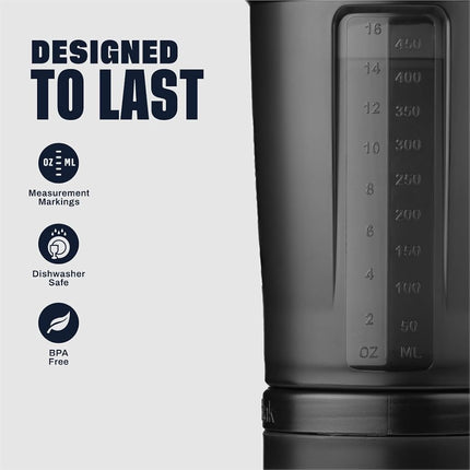 BlenderBottle Shaker Bottle with Pill Organizer and Storage for Protein Powder, Classic V2 ProStak System, 22-Ounce, Black