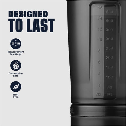BlenderBottle Shaker Bottle with Pill Organizer and Storage for Protein Powder, Classic V2 ProStak System, 22-Ounce, Black