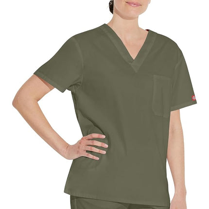 Dickies Men's Big & Tall V-Neck Scrub Double Chest Pocket Top Medical Shirt, Olive, 3XL