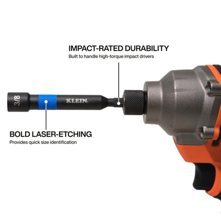 Klein Tools 32946S 4-Inch Power Nut Setters 6-Piece Set, Impact-Rated, Magnetic, Color-Coded, SAE
